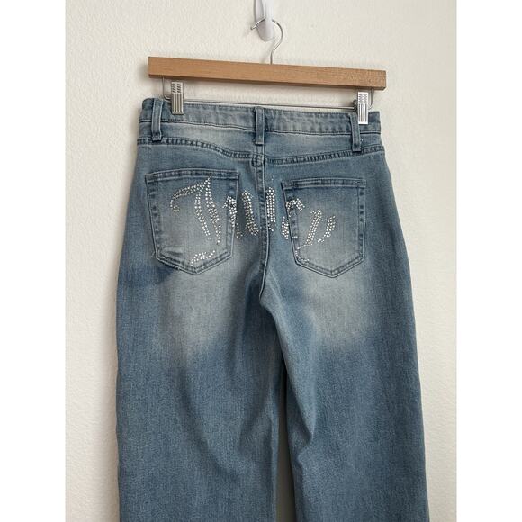 Juicy Couture Jeans 5/27 Stretch Y2K Bedazzled Juicy Wide Leg - Picture 3 of 10